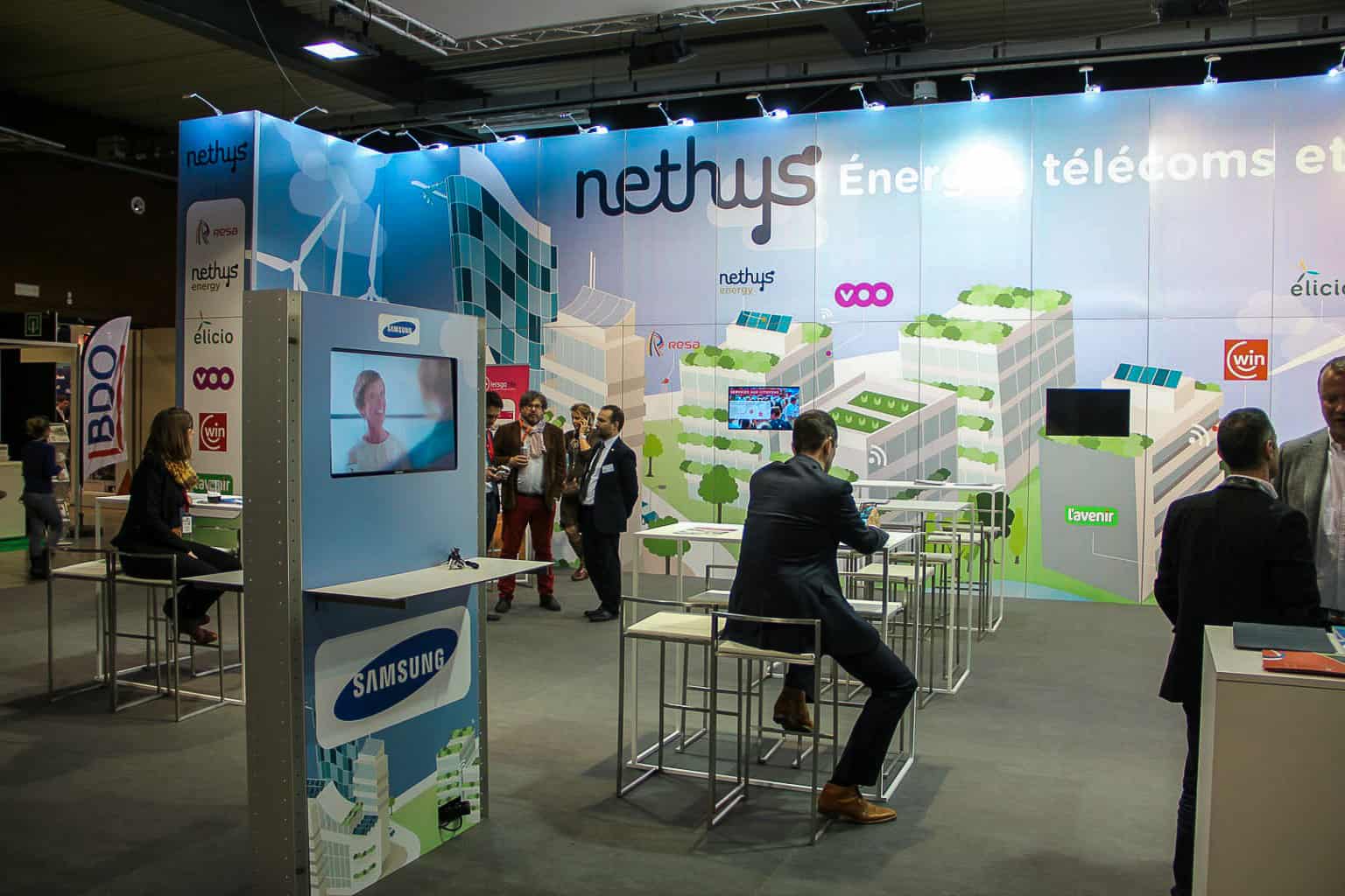 Conception et organisation du stand Nethys pour le Salon des Mandataires, conception du stand par SO Event.